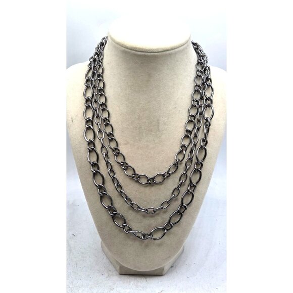 Gun Metal Triple Layer Industrial Chain Necklace - 16" - Picture 1 of 2